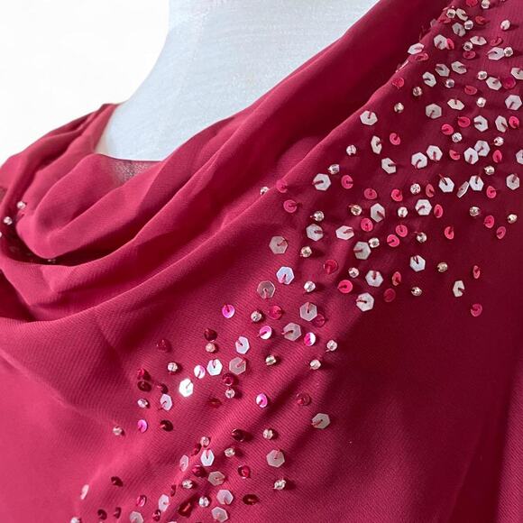 vintage y2k ruby red cowl neck sequin top - Picture 4 of 8
